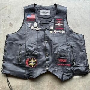 Vintage Y2K leather vest crazy back embroidery and pins all included